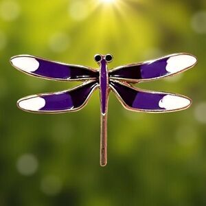 🤯5/$25🤯 Purple and White Gold Tone Dragonfly Brooch